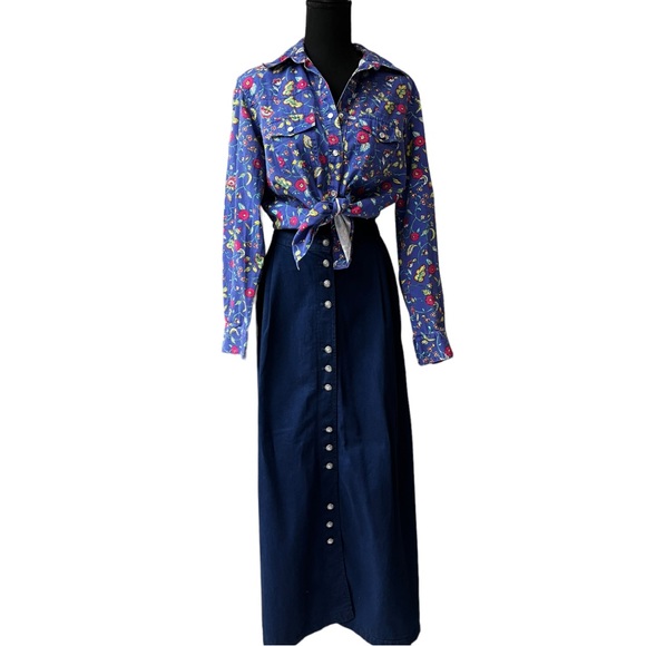 Rocky Mountain Jeans Dresses & Skirts - Vintage Rocky Mountain Jeans Blue Clover Maxi Denim Skirt